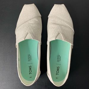 TOMS White Sparkly Glitter Slip-Ons Wedding